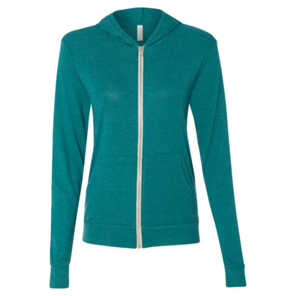 Unisex Triblend Lightweight Full-Zip Hooded Long Sleeve Tee Thumbnail